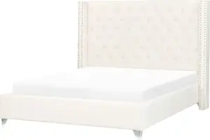 Мягкая велюровая кровать Beliani LUBBON 140 x 200 см, слоновая кость