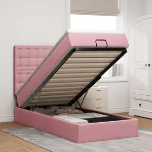 Каркас кровати с оттоманкой и матрасами VidaXL 90x200 см розовый бархат