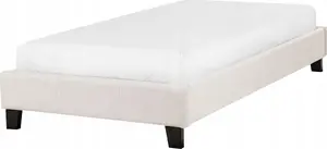 Upholstered Bed Frame Beliani ROANNE 90 x 200 cm, light beige, with slatted base