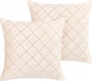 Cushion set Beliani YARROW — 2 beige velour cushions, decorative throw pillows