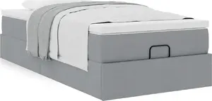 Bed frame with ottoman storage and mattress VidaXL, light gray fabric, 100x200 cm