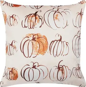 Decorative Velvet Cushion Beliani 45 x 45 cm Beige with Pumpkin Motif