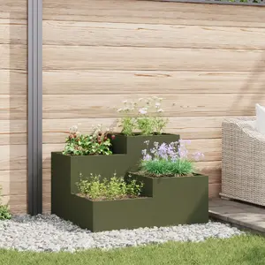 Puķu pods VidaXL modelis 865858 olīvu krāsa auksti velmēta tērauda 80×80×60 cm