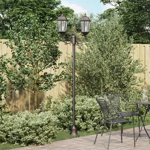 Garden 2-Lamp Light Post VidaXL 220 cm Aluminum Brown E27 Socket