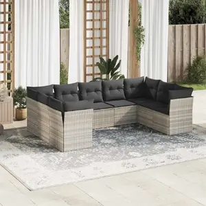 Outdoor dining set VidaXL 9-piece rattan with cushions, light gray