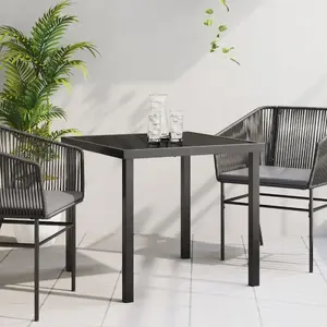 Dārza galds VidaXL modelis 42010312, melns, 80×80×73 cm, rūdīta stikla virsma