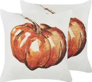 Decorative Throw Cushion Beliani 45 x 45 cm - Beige with Orange Pumpkin Motif