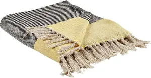 Throw blanket Beliani LAPU 125 x 150 cm, cotton, grey and yellow
