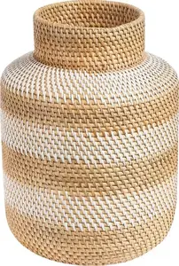 Decorative rattan vase Beliani RENUN 36 cm, white-beige