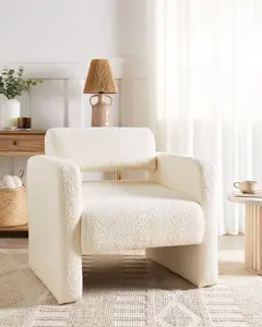 Armchair Beliani HALLSBERG Bouclé broken white — single-seater upholstered chair