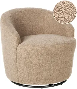 Swivel Armchair Beliani DAVIK Bouclé Beige‑Gray, fabric upholstery, compact lounge chair
