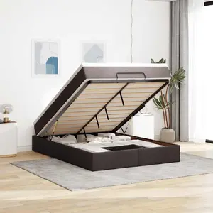 Кровать-оттоман с матрасом VidaXL 140x190 см, коричневая ткань