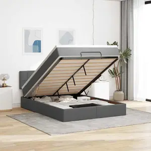 Оттоманская кровать VidaXL с матрасом 140x200 см, тёмно-серая ткань