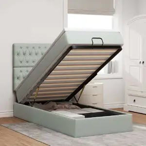 Каркас кровати с оттоманкой VidaXL 90x200 см, серый бархат, с матрасами