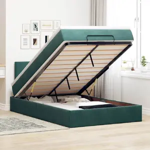 Каркас кровати с оттоманским ящиком и матрасом VidaXL 120x200 см зелёный бархат