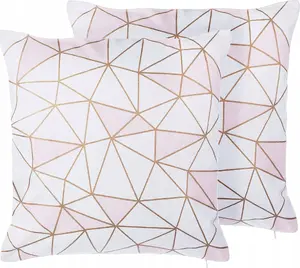 Decorative cushion pair Beliani CLARKIA 45 x 45 cm geometric pattern pink