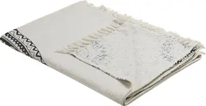 Cotton Throw Blanket Beliani BERHAMPORE 130 x 180 cm beige and black