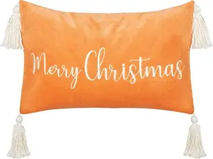 Decorative velour cushion Beliani LITHOPS 30 x 50 cm with fringes, orange, holiday motif