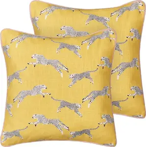 Decorative cotton cushions Beliani ARALES 45 x 45 cm, set of 2, yellow leopard print