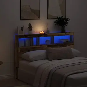 Изголовье с полками и подсветкой LED VidaXL, состаренная древесина, 160 x 17 x 102 см