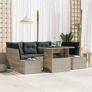 Outdoor sofa set VidaXL model 3349118 — light gray rattan with cushions