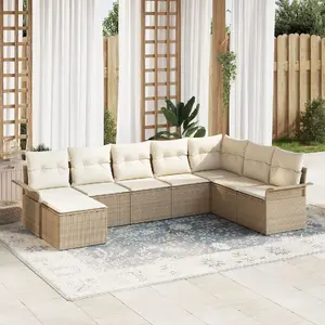 Outdoor sofa set VidaXL 8-piece with cushions, beige rattan (model 3345481)
