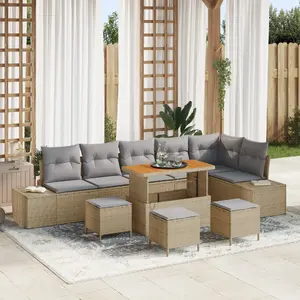 VidaXL 10 daļu dārza dīvānu komplekts no rattan ar spilveniem, bēšs