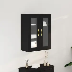 Настенный шкаф VidaXL модель 862164, черный дуб MDF с закаленным стеклом, большой