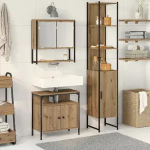 Набор мебели для ванной VidaXL, 3 предмета, инжиниринг-дуб, тумба с раковиной