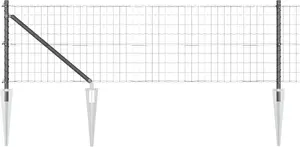 Welded Steel Fence Panel VidaXL Euro Fence with 7 Driven Anchors 0.8 x 10 m, Galvanized, Gray