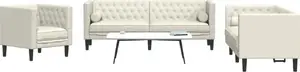 VidaXL Chesterfield 3‑daļu atpūtas komplekts ar ruļļiem, krēmīgs samts