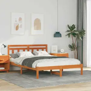 Каркас кровати VidaXL 135 x 190 см Коричневый Сосна массив