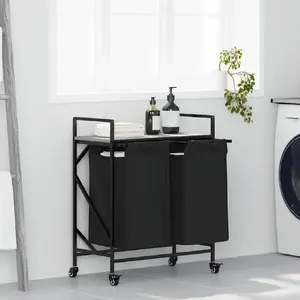 Корзина для белья VidaXL с 2 отделениями и колесами, цвет дуб Сонома