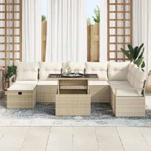 Outdoor sofa set VidaXL model 3359818 — 9-piece beige polyrattan with cushions