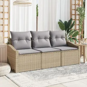Garden sofa set VidaXL 3-piece light gray beige rattan polyester