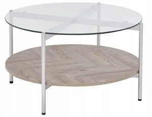 Glass coffee table Beliani LOVELL with light wood tabletop and silver metal frame