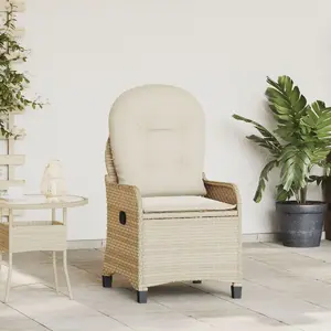 Кресло VidaXL 42003420 бежевое с подушкой, полиротанг, каркас и сиденье из синтетического ротанга