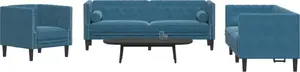 Мебельный комплект VidaXL Chesterfield 3 предмета с валиками, голубой бархат