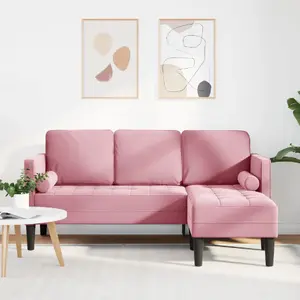 Sofa 3-seater with L-shaped chaise longue VidaXL 160 cm light pink velvet