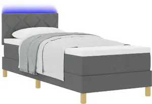 Кровать Box Spring с матрасом и LED, VidaXL, 80x200 см, тёмно-серая ткань