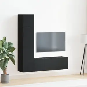 Wall-mounted TV cabinet set VidaXL 3-piece in black engineered wood — wall unit with TV cabinet