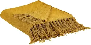 Cotton Throw Blanket Beliani YARSA 125 x 150 cm mustard