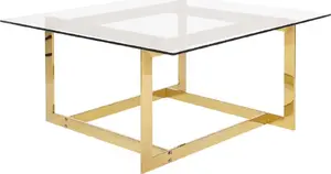 Glass Coffee Table Beliani CRYSTAL — round glass top, gold-colored frame