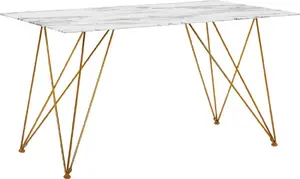 Стол обеденный Beliani KENTON 140 x 80 см, мраморный эффект бело-золотой