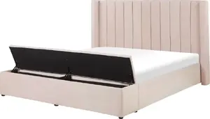 Кровать Beliani NOYERS велюровая с скамьёй 180 x 200 см пастельно-розовая