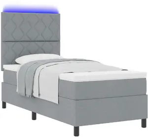 Кровать с пружинным матрасом и светодиодной подсветкой VidaXL 100x200 см, светло-серая ткань