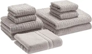 Towel set Beliani ATAI 9 pieces cotton light gray