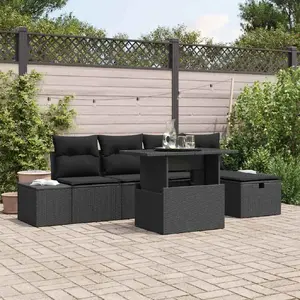 Outdoor Sofa Set VidaXL model 3359870 — 6-piece black PE rattan lounge set with cushions