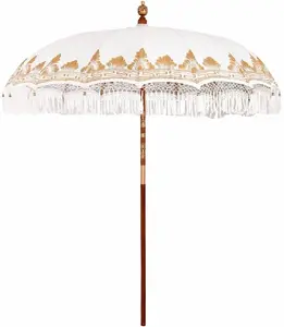 Parasol beach umbrella VidaXL model 42006453, cream, canopy diameter 210–220 cm