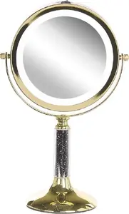 Cosmetic LED Mirror Beliani ø 18 cm Gold — wall/vanity mirror with LED lighting